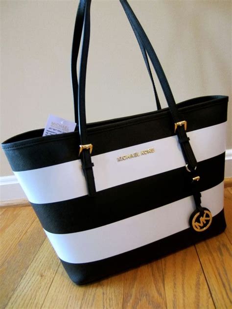 michael kors bag black and white|michael kors black tote handbag.